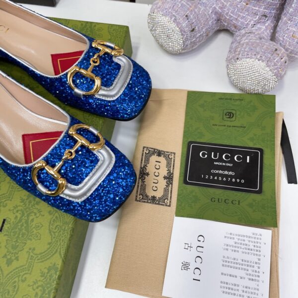 Gucci Lovelight Crystal Ballet Flat With Horsebit Blue For Women GG