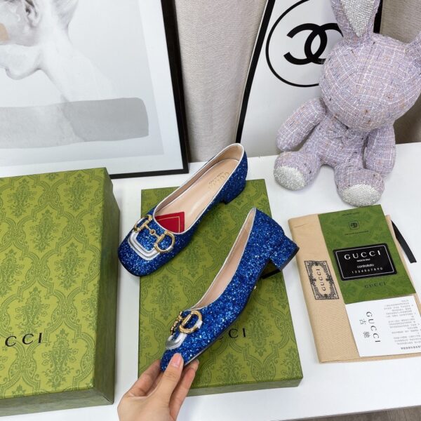 Gucci Lovelight Crystal Ballet Flat With Horsebit Blue For Women GG