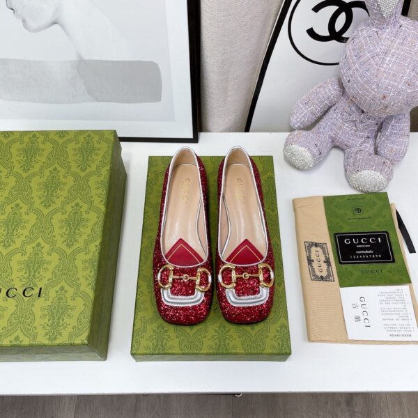 Gucci Lovelight Crystal Ballet Flat With Horsebit Red For Women GG