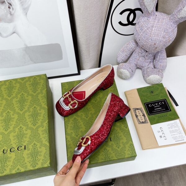 Gucci Lovelight Crystal Ballet Flat With Horsebit Red For Women GG