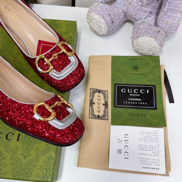 Gucci Lovelight Crystal Ballet Flat With Horsebit Red For Women GG