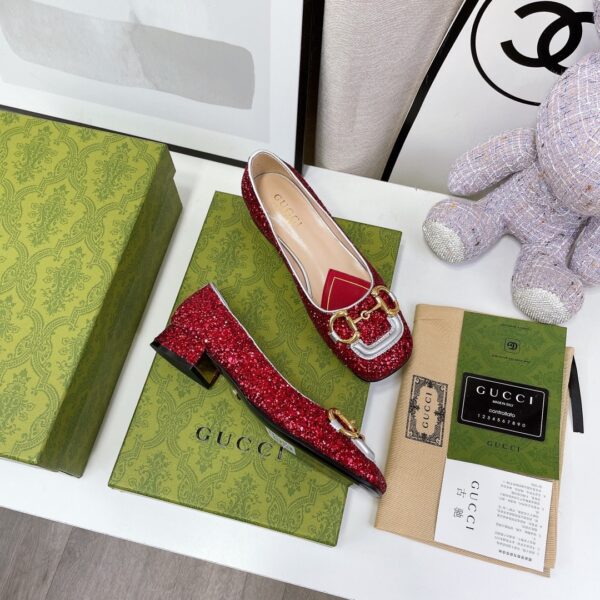 Gucci Lovelight Crystal Ballet Flat With Horsebit Red For Women GG