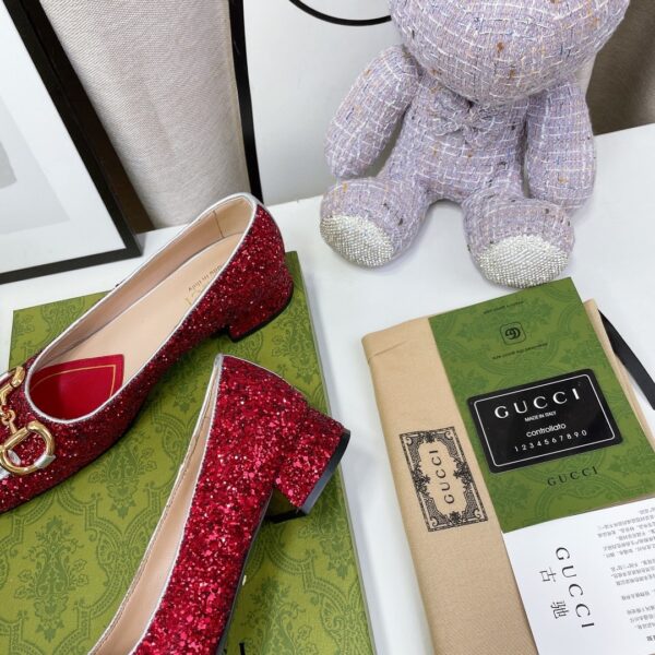 Gucci Lovelight Crystal Ballet Flat With Horsebit Red For Women GG