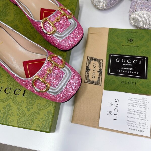 Gucci Lovelight Crystal Ballet Flat With Horsebit Silver For Women GG