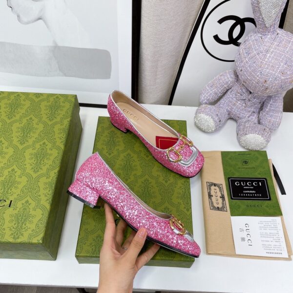 Gucci Lovelight Crystal Ballet Flat With Horsebit Silver For Women GG