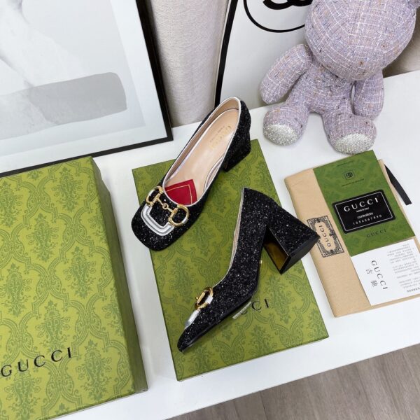 Gucci Lovelight Mid-Heel Crystal Ballet Flat With Horsebit Black For Women GG