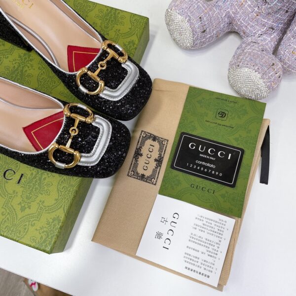 Gucci Lovelight Mid-Heel Crystal Ballet Flat With Horsebit Black For Women GG
