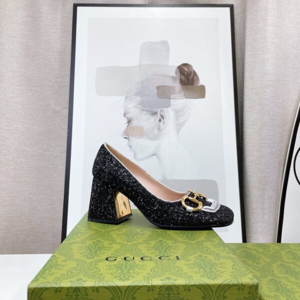 Gucci Lovelight Mid-Heel Crystal Ballet Flat With Horsebit Black For Women GG