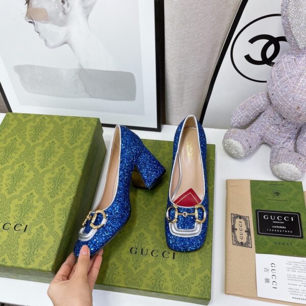 Gucci Lovelight Mid-Heel Crystal Ballet Flat With Horsebit Blue For Women GG