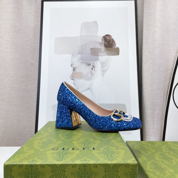 Gucci Lovelight Mid-Heel Crystal Ballet Flat With Horsebit Blue For Women GG