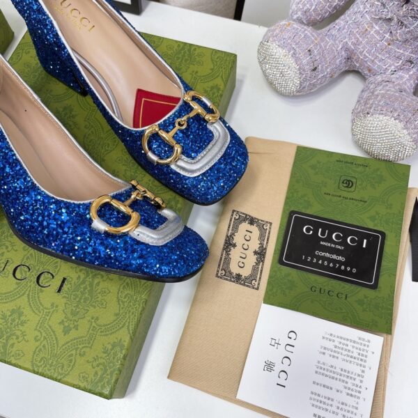 Gucci Lovelight Mid-Heel Crystal Ballet Flat With Horsebit Blue For Women GG