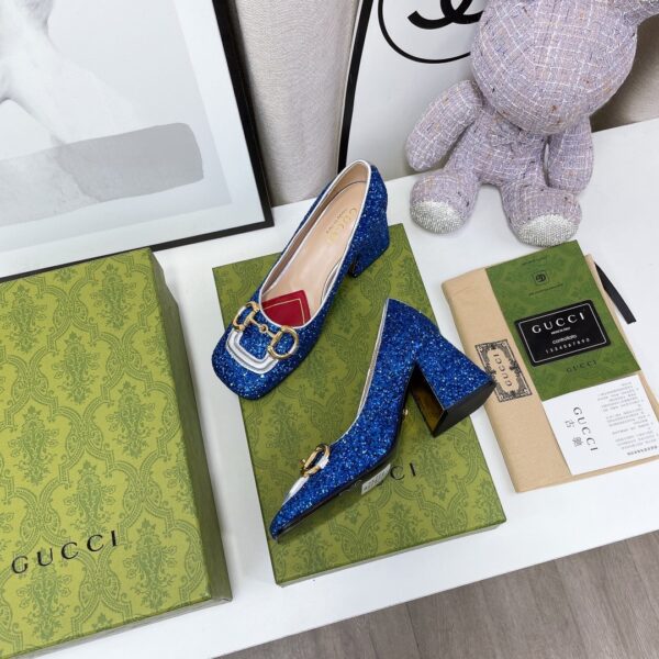 Gucci Lovelight Mid-Heel Crystal Ballet Flat With Horsebit Blue For Women GG