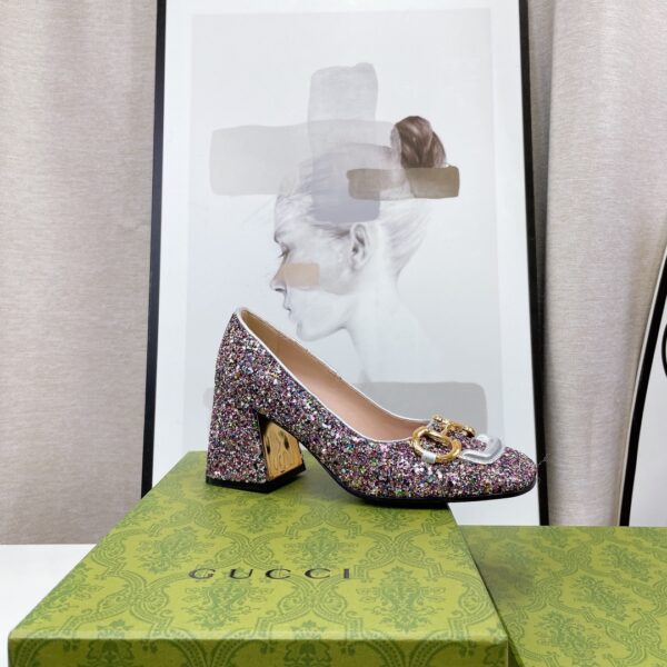 Gucci Lovelight Mid-Heel Crystal Ballet Flat With Horsebit Multicolor For Women GG