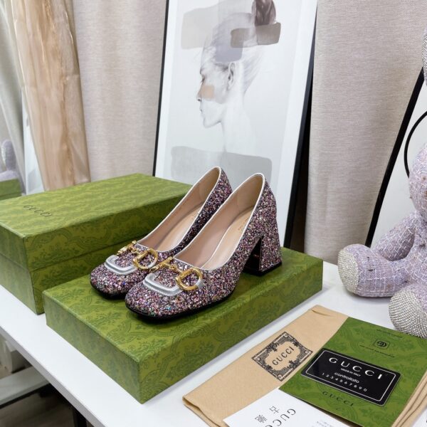 Gucci Lovelight Mid-Heel Crystal Ballet Flat With Horsebit Multicolor For Women GG