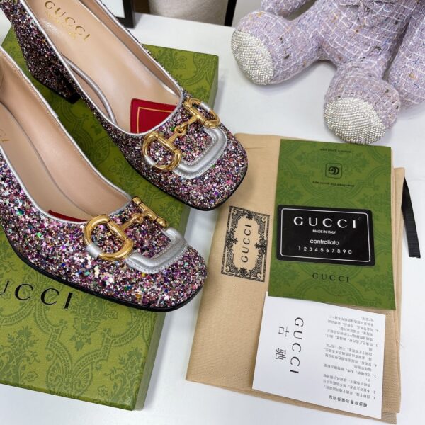 Gucci Lovelight Mid-Heel Crystal Ballet Flat With Horsebit Multicolor For Women GG