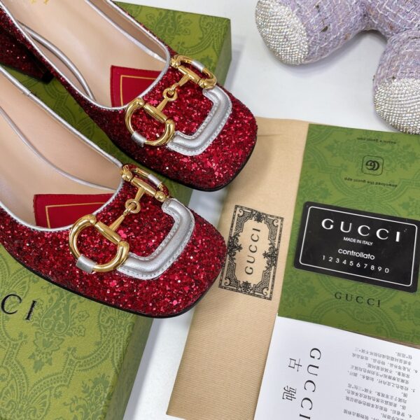 Gucci Lovelight Mid-Heel Crystal Ballet Flat With Horsebit Red For Women GG