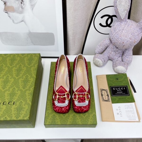 Gucci Lovelight Mid-Heel Crystal Ballet Flat With Horsebit Red For Women GG