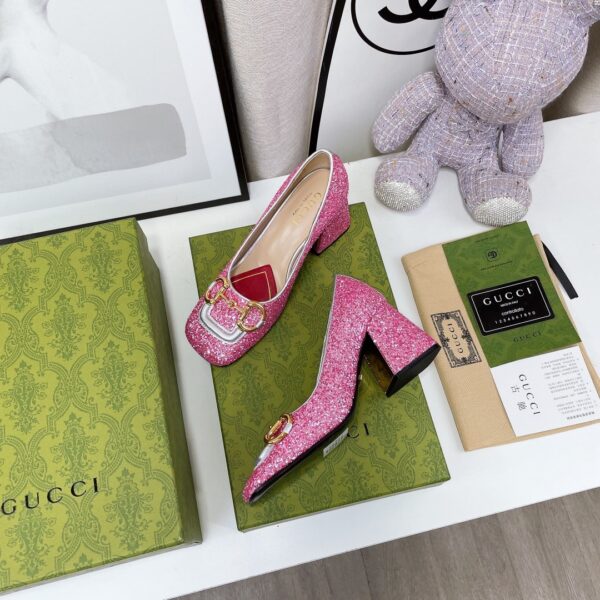 Gucci Lovelight Mid-Heel Crystal Ballet Flat With Horsebit Silver For Women GG