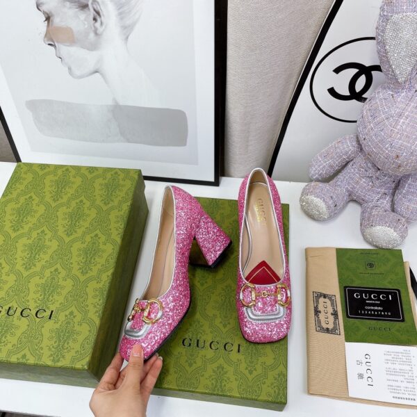 Gucci Lovelight Mid-Heel Crystal Ballet Flat With Horsebit Silver For Women GG