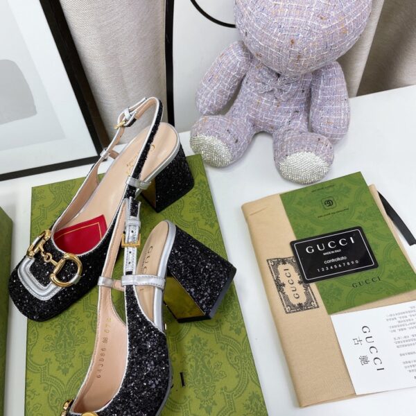 Gucci Lovelight Slingback Mid-Heel With Horsebit Black For Women GG
