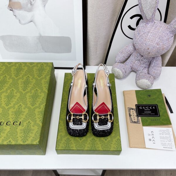Gucci Lovelight Slingback Mid-Heel With Horsebit Black For Women GG