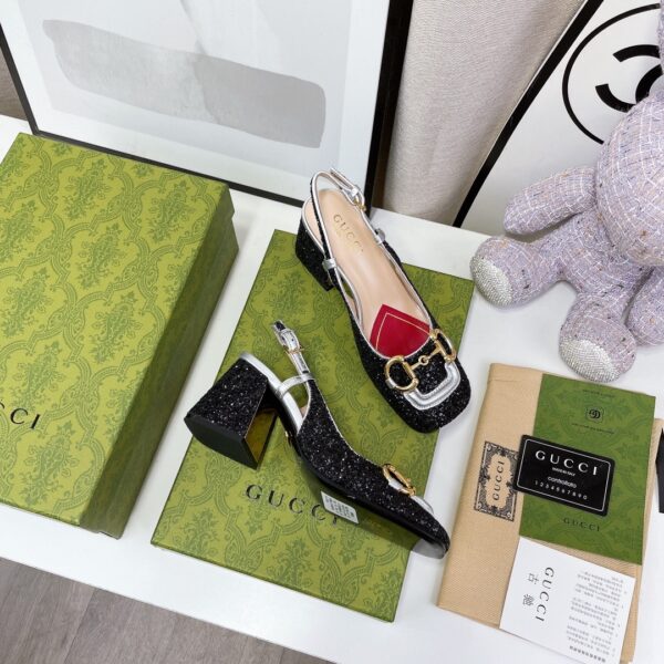 Gucci Lovelight Slingback Mid-Heel With Horsebit Black For Women GG