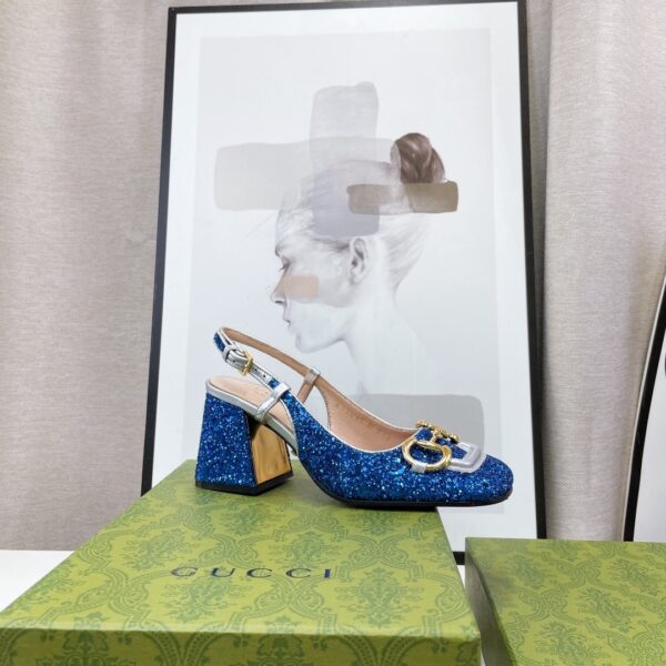 Gucci Lovelight Slingback Mid-Heel With Horsebit Blue For Women GG