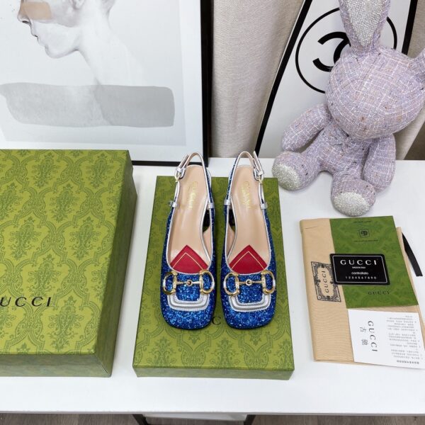 Gucci Lovelight Slingback Mid-Heel With Horsebit Blue For Women GG