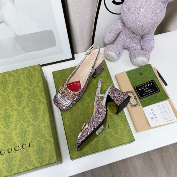 Gucci Lovelight Slingback Mid-Heel With Horsebit Multicolor For Women GG ‎707702 KSP20 8461