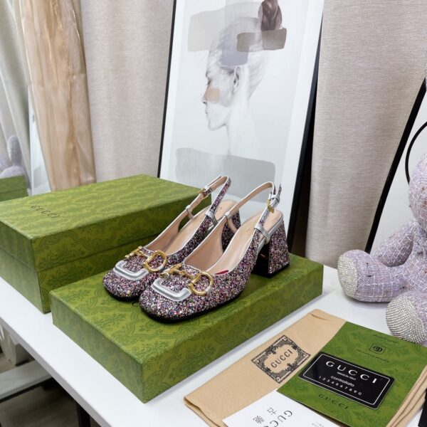 Gucci Lovelight Slingback Mid-Heel With Horsebit Multicolor For Women GG ‎707702 KSP20 8461
