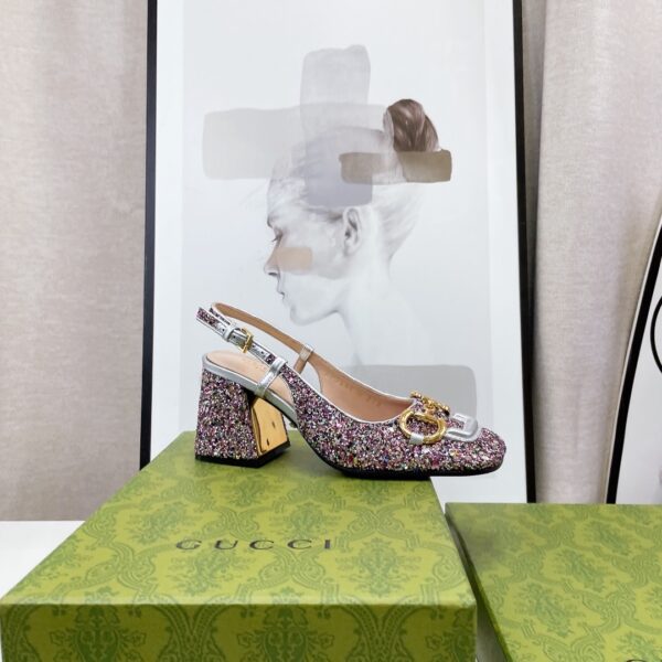 Gucci Lovelight Slingback Mid-Heel With Horsebit Multicolor For Women GG ‎707702 KSP20 8461