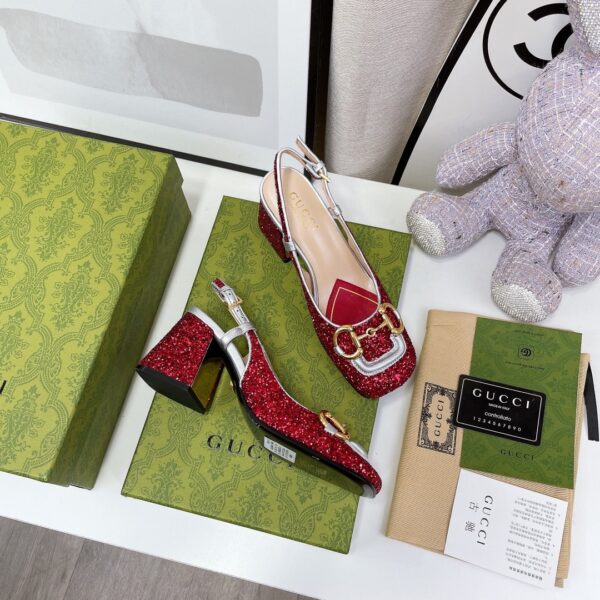 Gucci Lovelight Slingback Mid-Heel With Horsebit Red For Women GG