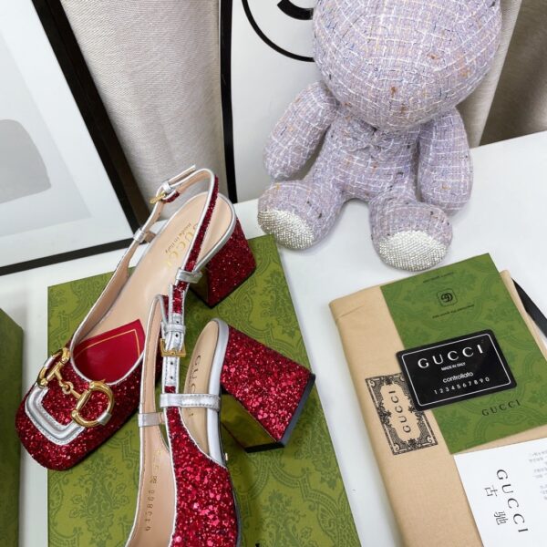 Gucci Lovelight Slingback Mid-Heel With Horsebit Red For Women GG