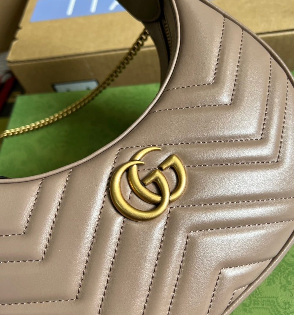 1:1 Replica Gucci Marmont Half Moon Shaped Mini Bag Beige For Women, Women's Bags 8.5in/22cm GG
