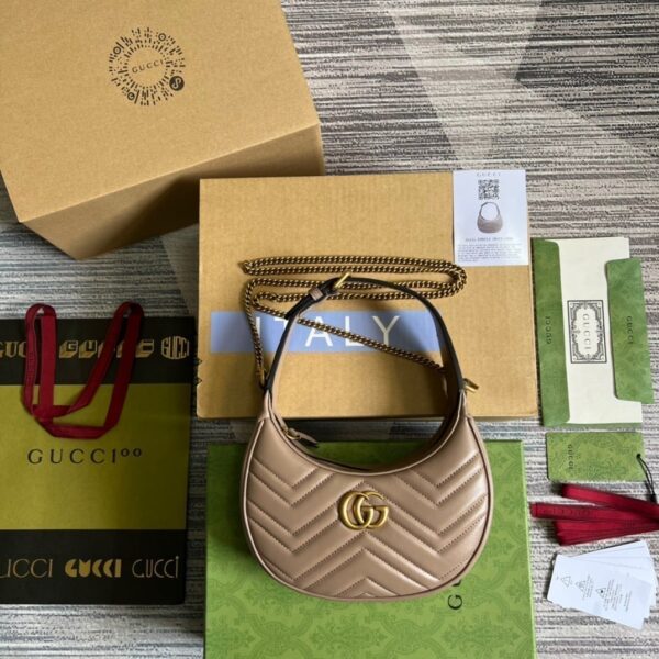 1:1 Replica Gucci Marmont Half Moon Shaped Mini Bag Beige For Women, Women's Bags 8.5in/22cm GG