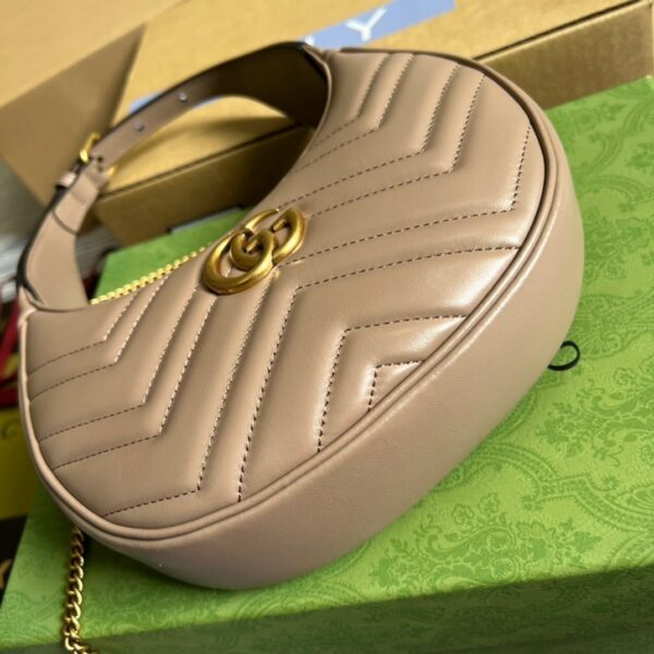 1:1 Replica Gucci Marmont Half Moon Shaped Mini Bag Beige For Women, Women's Bags 8.5in/22cm GG