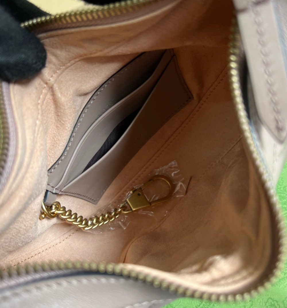 1:1 Replica Gucci Marmont Half Moon Shaped Mini Bag Beige For Women, Women's Bags 8.5in/22cm GG