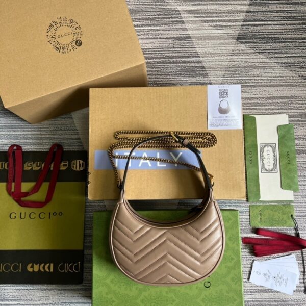 1:1 Replica Gucci Marmont Half Moon Shaped Mini Bag Beige For Women, Women's Bags 8.5in/22cm GG