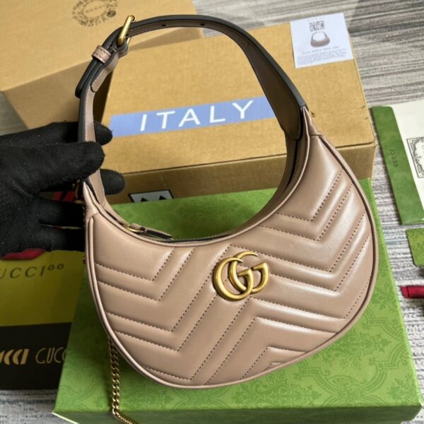 1:1 Replica Gucci Marmont Half Moon Shaped Mini Bag Beige For Women, Women's Bags 8.5in/22cm GG