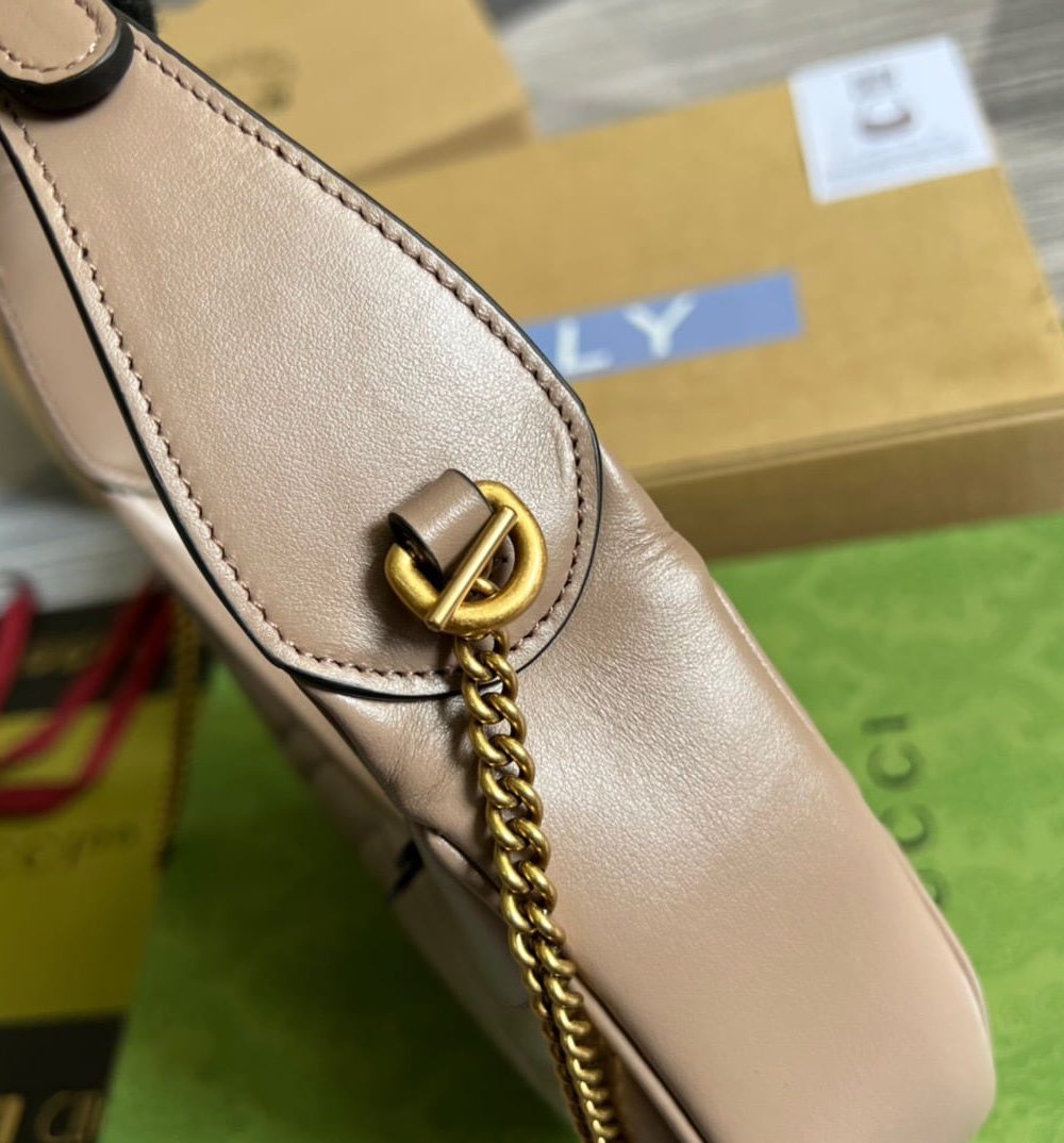 1:1 Replica Gucci Marmont Half Moon Shaped Mini Bag Beige For Women, Women's Bags 8.5in/22cm GG