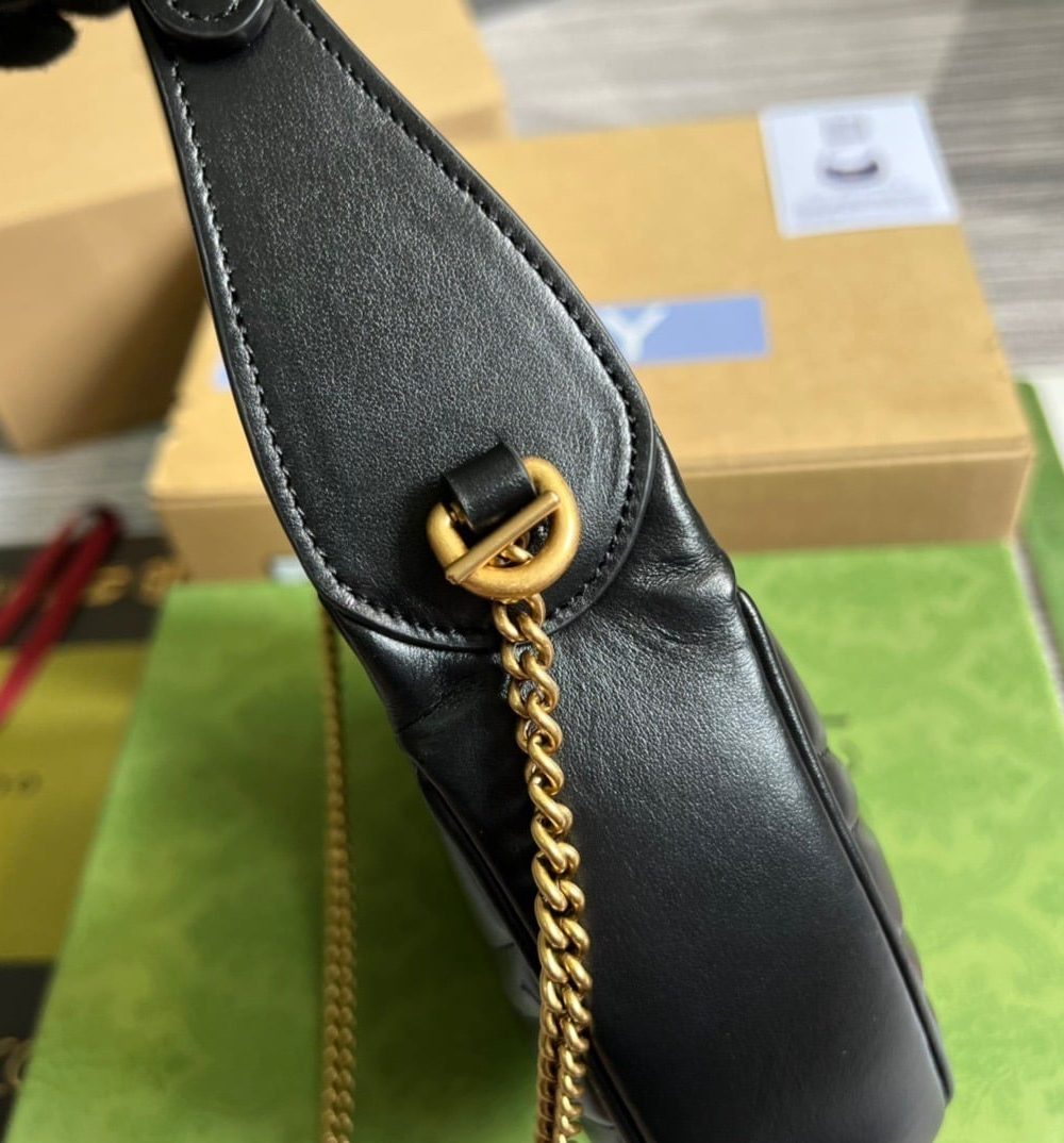 1:1 Replica Gucci Marmont Half Moon Shaped Mini Bag Black For Women, Women's Bags 8.5in/22cm GG 699514 DTDHT 1000