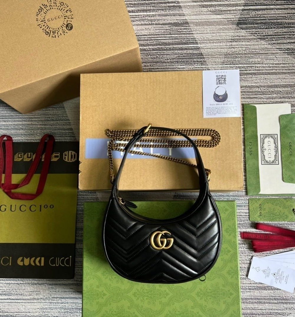 1:1 Replica Gucci Marmont Half Moon Shaped Mini Bag Black For Women, Women's Bags 8.5in/22cm GG 699514 DTDHT 1000