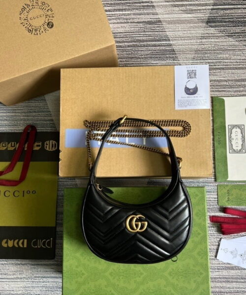 1:1 Replica Gucci Marmont Half Moon Shaped Mini Bag Black For Women, Women's Bags 8.5in/22cm GG 699514 DTDHT 1000