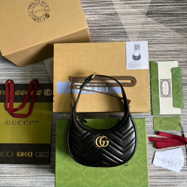 1:1 Replica Gucci Marmont Half Moon Shaped Mini Bag Black For Women, Women's Bags 8.5in/22cm GG 699514 DTDHT 1000