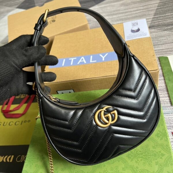 1:1 Replica Gucci Marmont Half Moon Shaped Mini Bag Black For Women, Women's Bags 8.5in/22cm GG 699514 DTDHT 1000