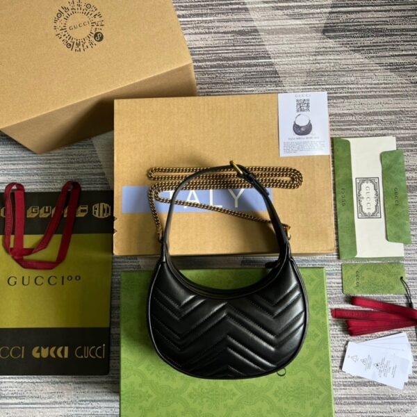 1:1 Replica Gucci Marmont Half Moon Shaped Mini Bag Black For Women, Women's Bags 8.5in/22cm GG 699514 DTDHT 1000