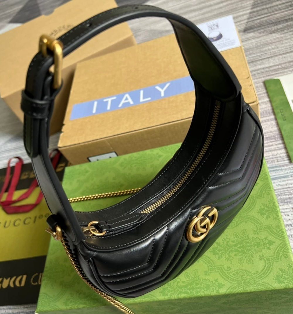 1:1 Replica Gucci Marmont Half Moon Shaped Mini Bag Black For Women, Women's Bags 8.5in/22cm GG 699514 DTDHT 1000