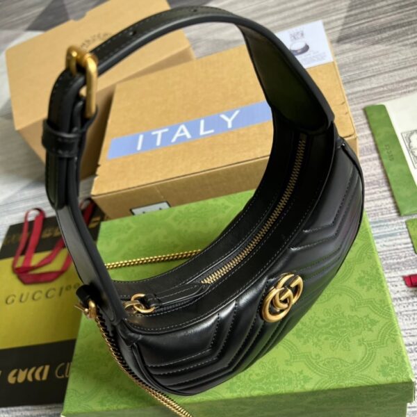1:1 Replica Gucci Marmont Half Moon Shaped Mini Bag Black For Women, Women's Bags 8.5in/22cm GG 699514 DTDHT 1000