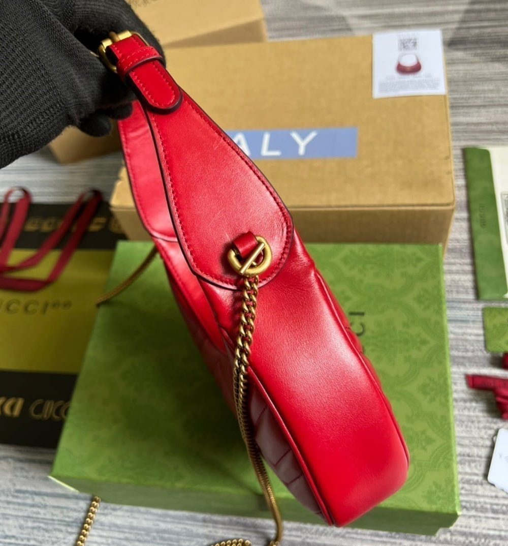1:1 Replica Gucci Marmont Half Moon Shaped Mini Bag Red For Women, Women's Bags 8.5in/22cm GG