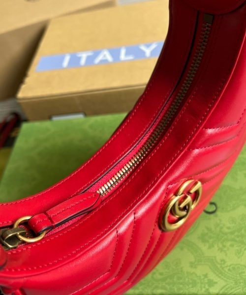 1:1 Replica Gucci Marmont Half Moon Shaped Mini Bag Red For Women, Women's Bags 8.5in/22cm GG